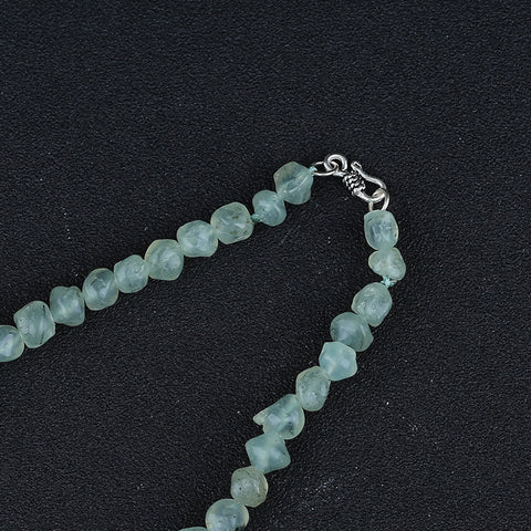 Natural Prehnite With Silver Beads Gemstone Necklace, Amethyst Pendant, Handmade Jewelry, 1 Strand, 24 inch, 85g