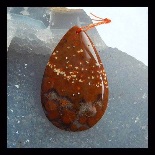 Natural Ocean Jasper Pendant Bead, 40x26x6mm, 8.6g - MyGemGarden
