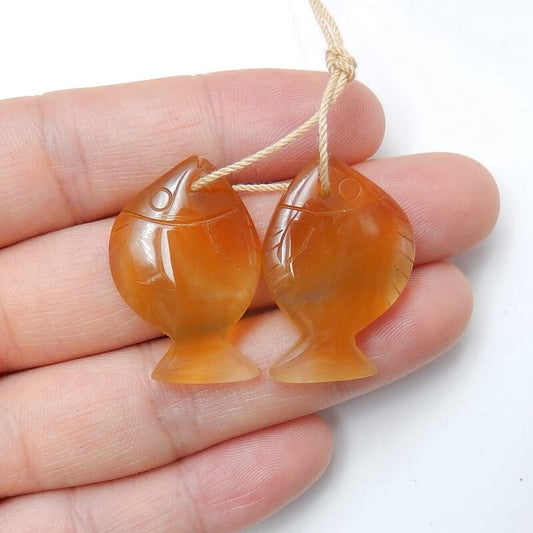Hot sale Agate Carved fish Earrings Pair, stone for Earrings making, 28x18x5mm, 7.0g - MyGemGarden