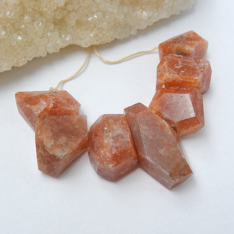 7 Pcs Natural Sunstone Gemstone Pendant Bead Set, 30x16x11mm, 21x15x11mm, 38.3g - MyGemGarden