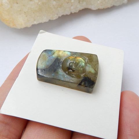 Handmade Labradorite Carving Buddha Gemstone Cabochon, 24x16x9mm, 5.1g - MyGemGarden