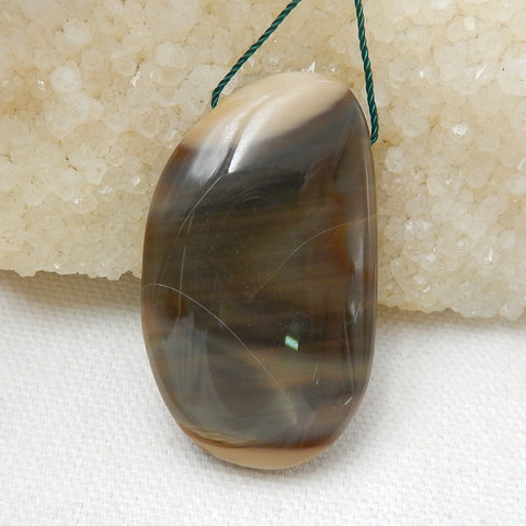 Natural Polish Flint Drilled Gemstone Pendant Bead, 45x27x9mm, 18.1g - MyGemGarden