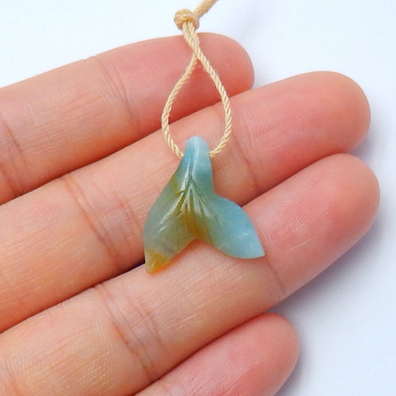 Amazonite Carved leaf Pendant Bead, 18x17x4mm, 1.3g - MyGemGarden