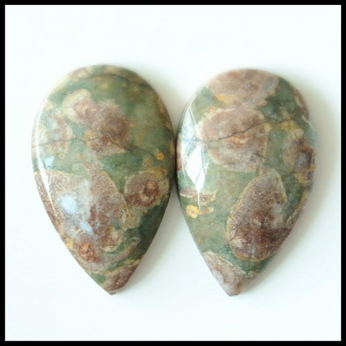 Natural Mushroom Jasper Gemstone Cabochon Pair 25x15x5mm,5.8g - MyGemGarden
