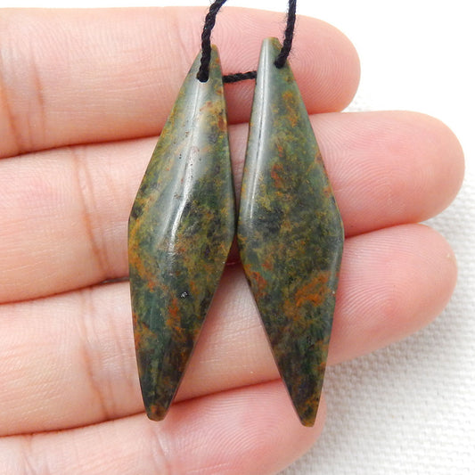 Natural Green Opal Earrings Pair, stone for Earrings making, 42x12x5mm, 6.1g - MyGemGarden