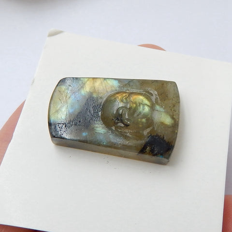 Handmade Labradorite Carving Buddha Gemstone Cabochon, 24x16x9mm, 5.1g - MyGemGarden