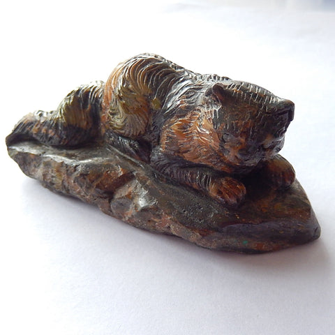 Hot Sale Carved Boulder Opal Cat Ornament, 78x35x31mm, 427ct - MyGemGarden