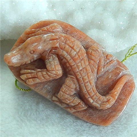 Natural Sunstone Carved lizard Pendant, 53x32x14mm, 37.61g - MyGemGarden