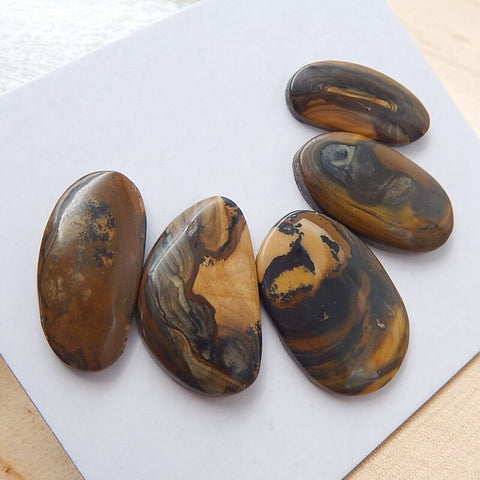 5 pcs Natural Us Biggs Jasper Gemstone Cabochons, 22x15x3mm, 20x9x4mm, 6.9g - MyGemGarden