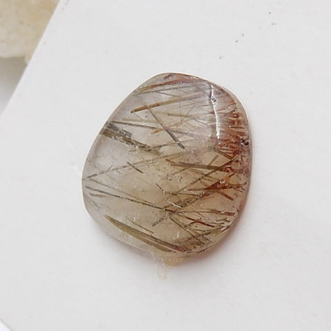 Natural Black Rutilated Quartz Gemstone Cabochon, 15x4mm, 1.53g - MyGemGarden