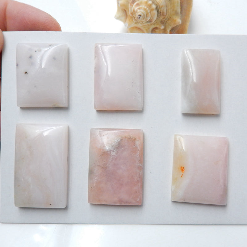 6 PCS Pink Opal Rectangle Gemstone Cabochons, 31x19x6mm,25x5x6mm, 31.1g - MyGemGarden