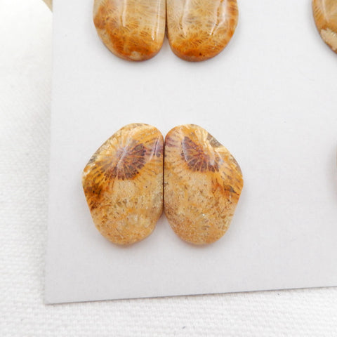 Sale 4 Pairs Indonesian Fossil Coral Gemstone Cabochons, 20x14x6mm, 22x15x5mm, 20.6g - MyGemGarden