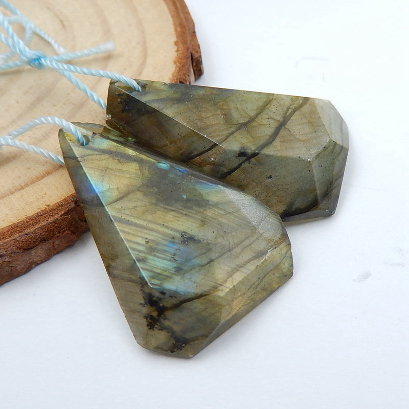Natural Labradorite Earrings Pair, stone for Earrings making, 29x19x5mm, 7.7g - MyGemGarden