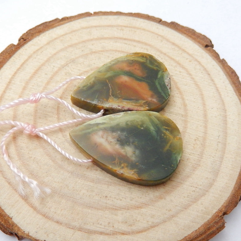 Natural Bamboo Agate Teardrop Earrings Pair, stone for Earrings making, 25x16x4mm, 5.7g - MyGemGarden