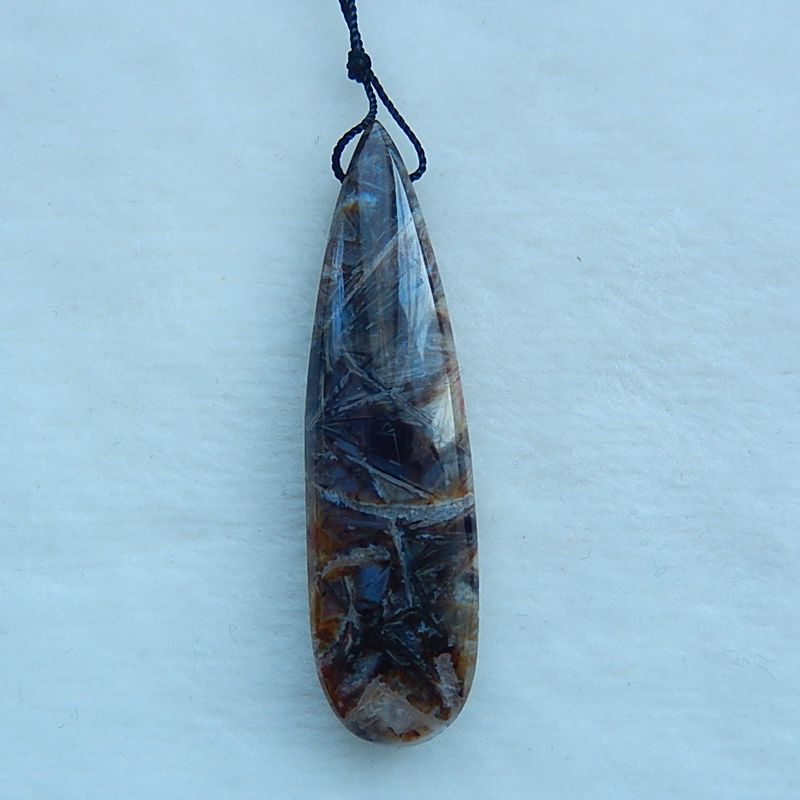 Natural Bamboo Agate Drilled Pendant Bead, 58x16x10mm, 13.3g - MyGemGarden