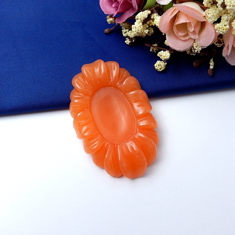 Carved flower Natural Agate Gemstone Cabochon, 59x37x9mm, 27.3g - MyGemGarden