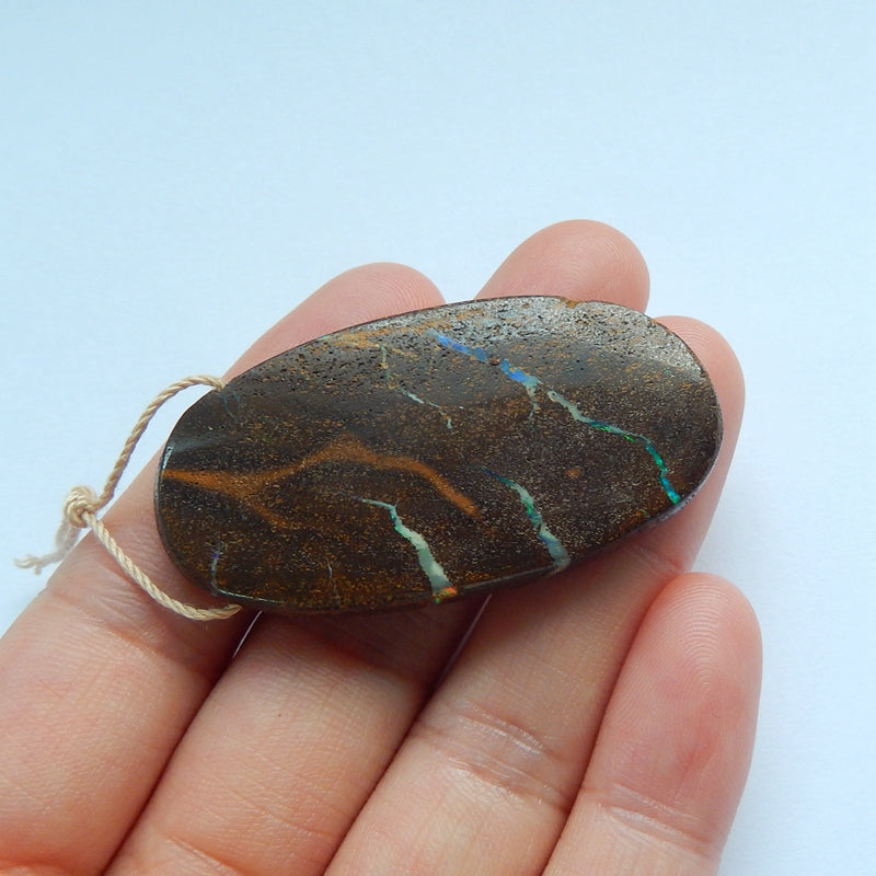 Natural Boulder opal Drilled Oval Gemstone Pendant Bead, 47x24x7mm, 14.7g - MyGemGarden