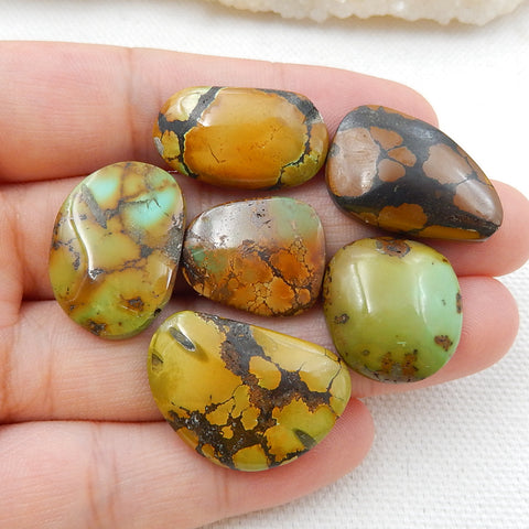 6 PCS Natural Turquoise Flatback Gemstone Cabochon Set, 25x17x5mm, 18x15x5mm, 16.2g - MyGemGarden