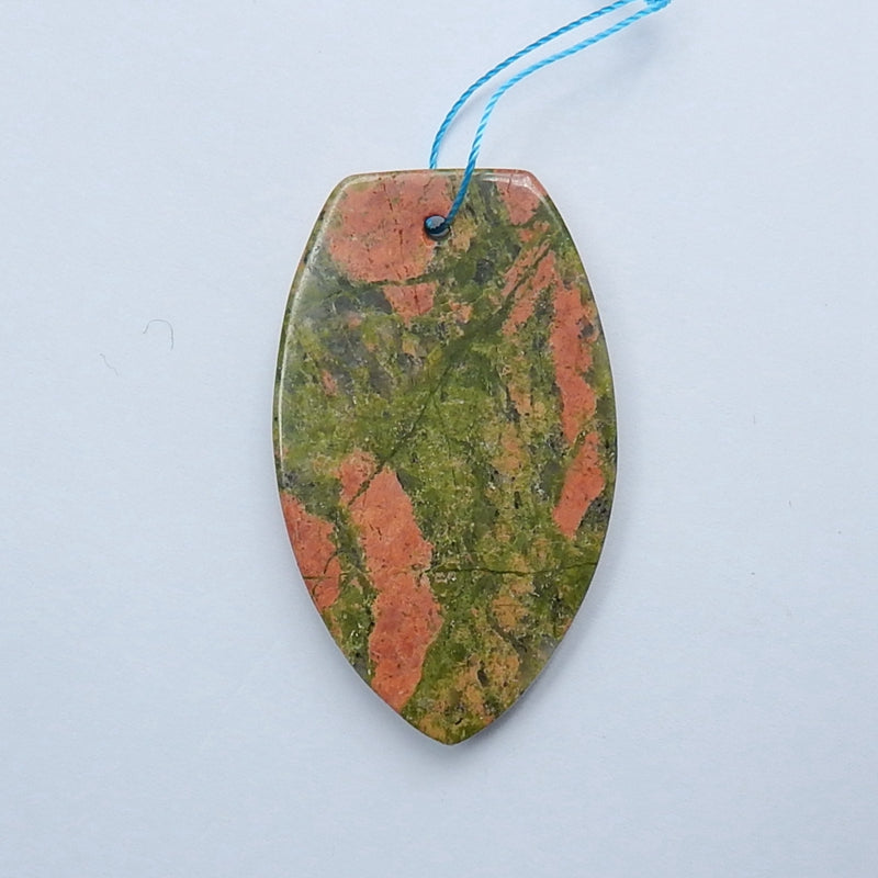 Natura Unakite Jasper Gemstone Pendant Bead, 49x29x7mm, 17.6g - MyGemGarden