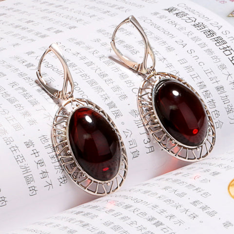 New Design Hot Sale 925 Silver with Natural Amber Gemstone Earrings 8.6g - MyGemGarden