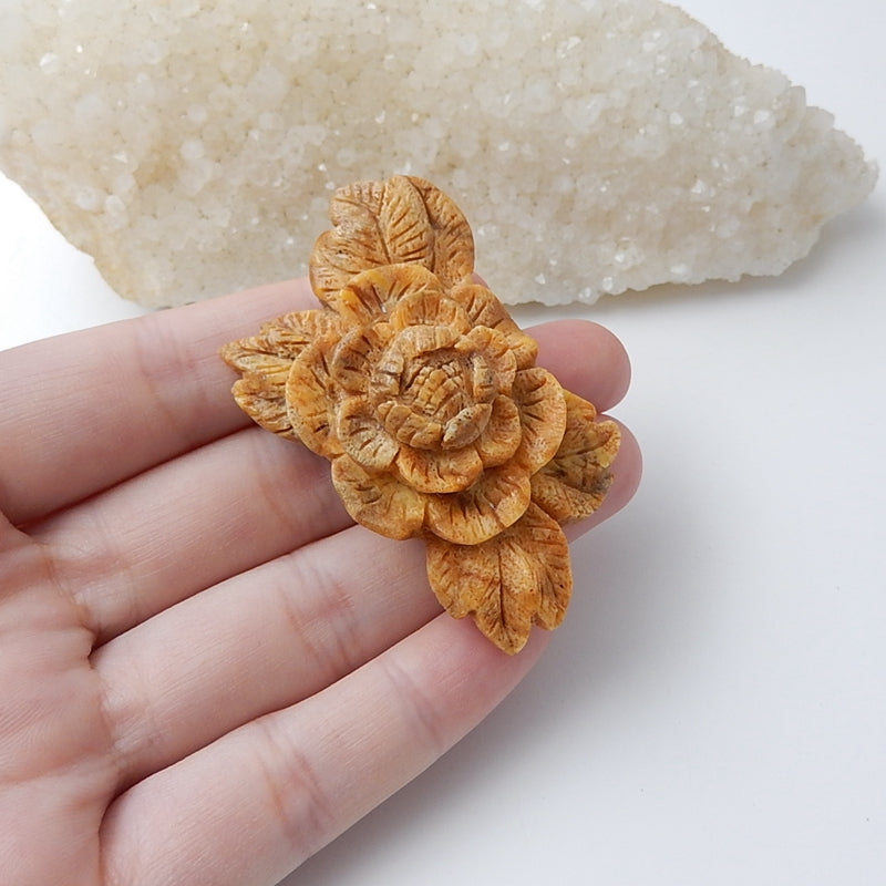 Orange Coral Carved Flower Gemstone Cabochon, 57x34x19mm, 21.3g - MyGemGarden