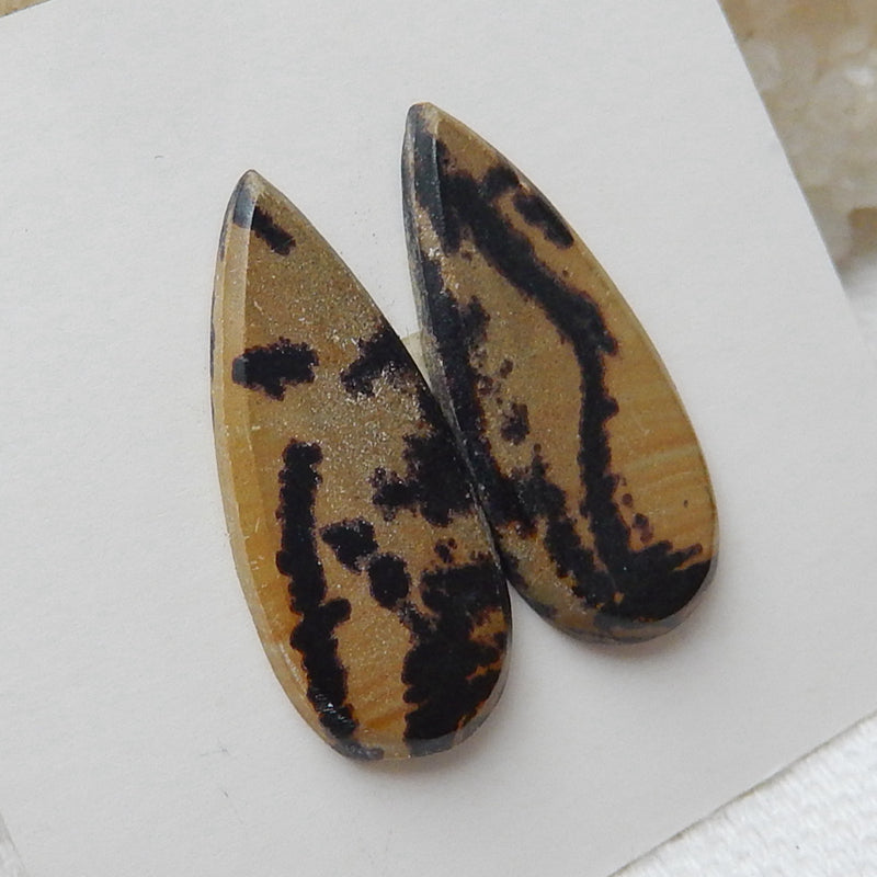 Natural Chohua Jasper Teardrop Gemstone Cabochon Pair, 22x10x2mm, 2.1g - MyGemGarden