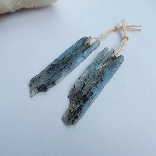 Natural Stone Blue Kyanite Gemstone Fashion Earrings Pair 43x12x3mm 6.3g - MyGemGarden