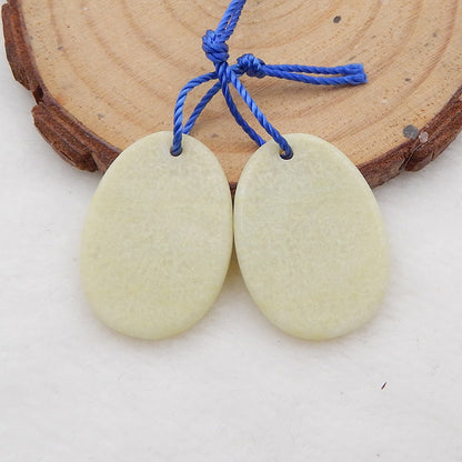 Serpentine Simple Carvings Oval Earrings Stone Pair, stone for earrings making, 25x18x2.5mm, 4.4g