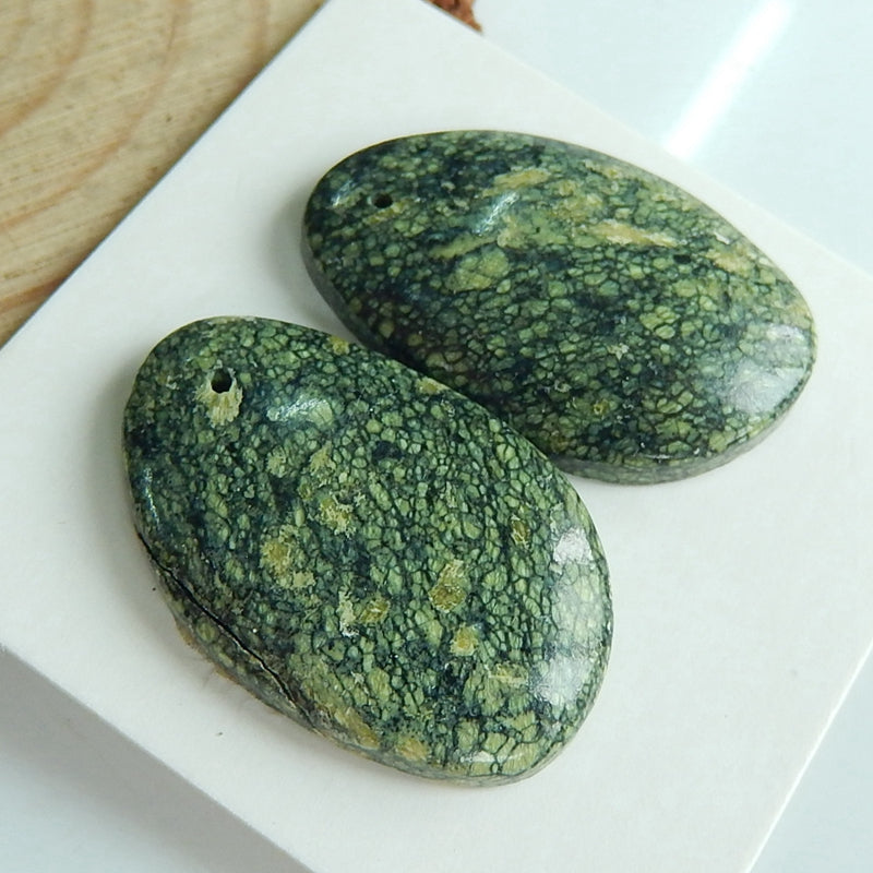 Natural Seraphinite Drilled Gemstone earrings pair, 25x15x5mm, 5.8g - MyGemGarden