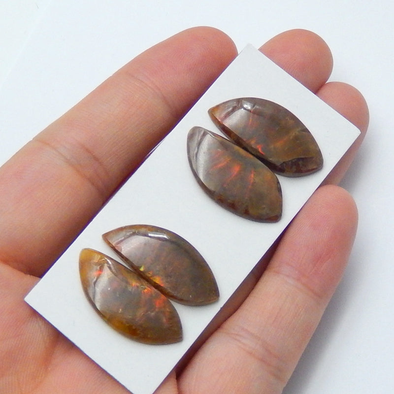2 Pairs Ammonite Fossil Gemstone Cabochons, 23x10x4mm, 6.1g - MyGemGarden
