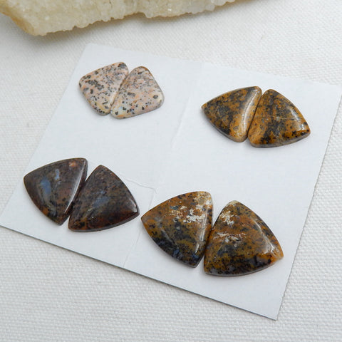 4 Pairs Natural petrified wood  Gemstone Cabochons, 19x18x5mm, 23x22x5mm,22.9g - MyGemGarden