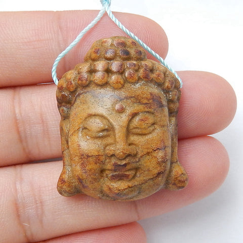 Us Biggs Jasper Carved buddha head Pendant Bead, 31x25x10mm, 11.5g - MyGemGarden