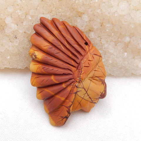 Vintage Carved Multicolor Picasso Jasper Gemstone Indian Head Pendant, 49x34x7mm, 16.3g