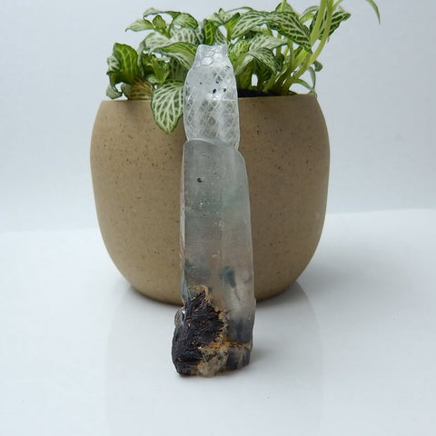 New Arrival ghost quartz hand carved snake Cabochon, Animal Gemstone Decoration, 83x25x22mm, 42.6g - MyGemGarden