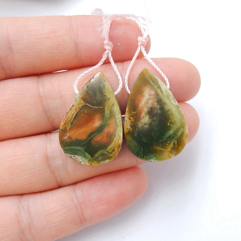 Natural Bamboo Agate Teardrop Earrings Pair, stone for Earrings making, 25x16x4mm, 5.7g - MyGemGarden