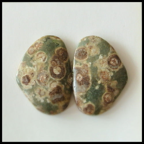 Natural Mushroom Jasper Gemstone Cabochon Pair 21x15x4mm,4.0g - MyGemGarden