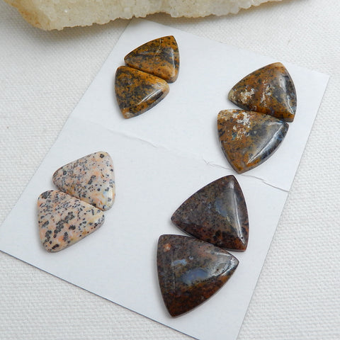 4 Pairs Natural petrified wood  Gemstone Cabochons, 19x18x5mm, 23x22x5mm,22.9g - MyGemGarden
