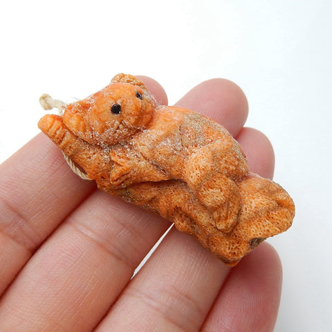 Natural orange coral Hand-Carved Cute Koala Pendant, 40x20x15mm, 9.7g - MyGemGarden