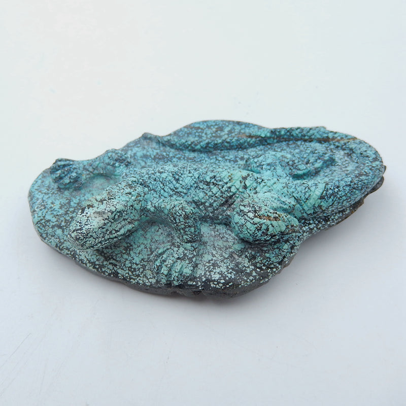 Handmade Turquoise Gemstone Lizard Carved Ornament, 80x50x17mm, 56.5g - MyGemGarden