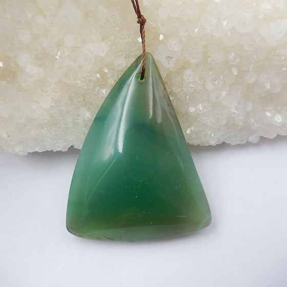 Green Agate Gemstone Natural Pendant Bead, 45x34x8mm, 15.4g - MyGemGarden