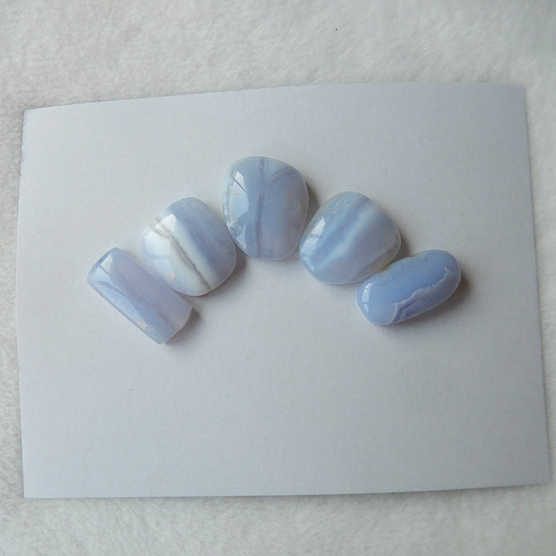 5pcs Blue Lace Agate Cabochon Pairs 19x15x6mm,19x10x5mm,11.1g - MyGemGarden
