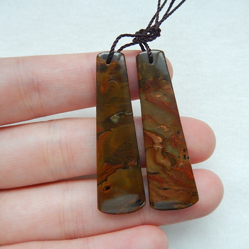 Natural Jasper Earrings Pair, 41x13x4mm, 8.19g - MyGemGarden
