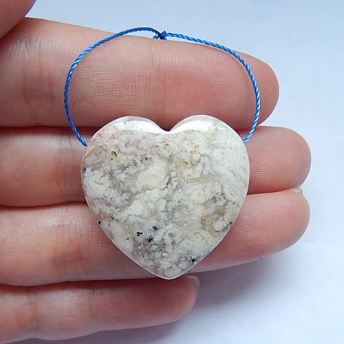 Carved Ocean Jasper Gemstone Heart Pendant Bead, 27x10mm, 10.2g - MyGemGarden