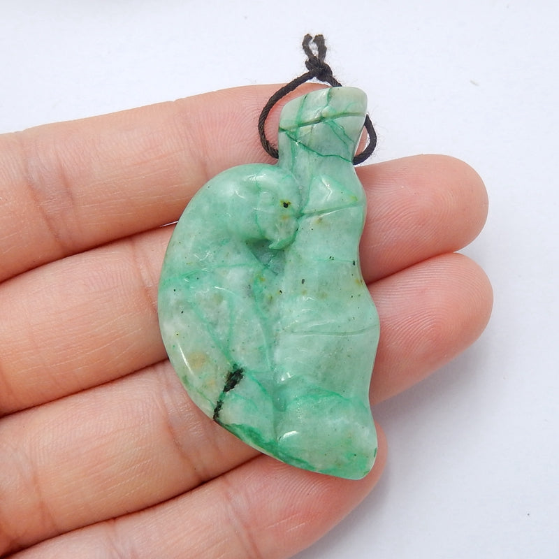 Handmade Chrysocolla Carved bird Pendant Bead, 40x25x7mm, 12.8g - MyGemGarden