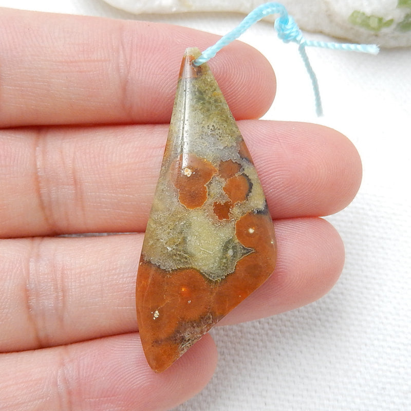 Natural Ocean Jasper Drilled Gemstone Pendant Bead, 43x17x5mm, 4.3g - MyGemGarden