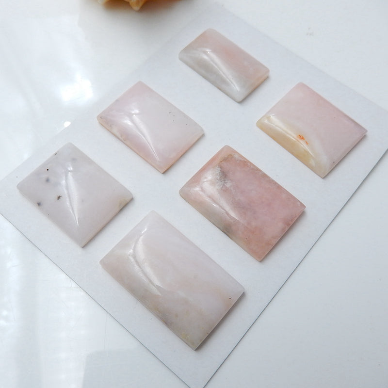 6 PCS Pink Opal Rectangle Gemstone Cabochons, 31x19x6mm,25x5x6mm, 31.1g - MyGemGarden