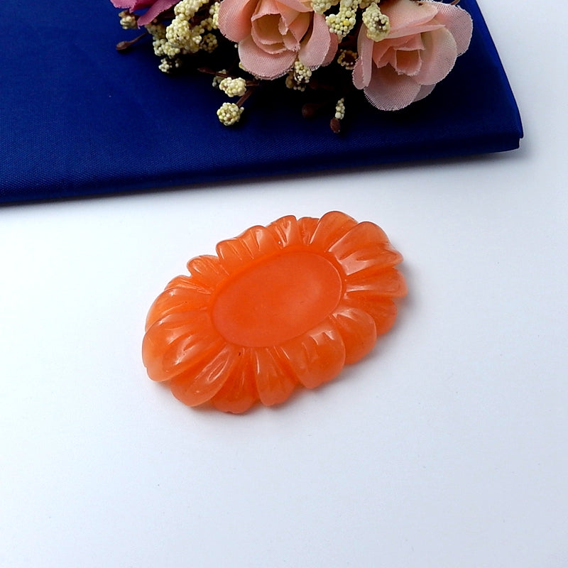 Carved flower Natural Agate Gemstone Cabochon, 59x37x9mm, 27.3g - MyGemGarden