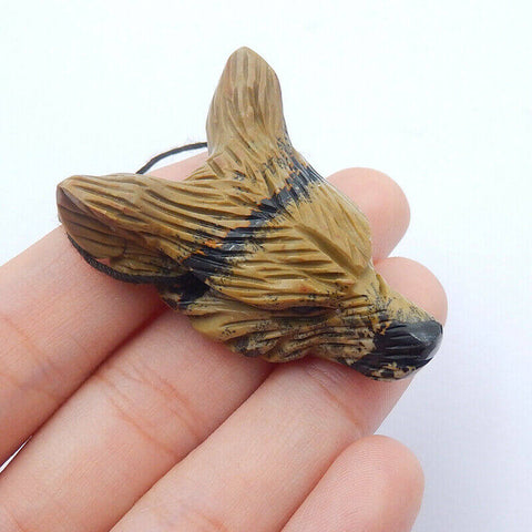 定制!天然宝石雕刻狼头吊坠,38x30x13mm