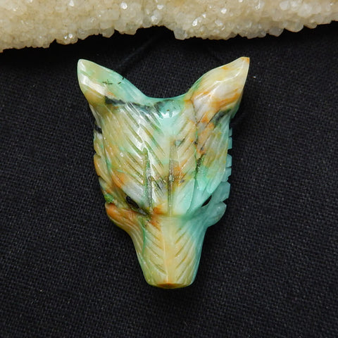 定制!天然宝石雕刻狼头吊坠,38x30x13mm
