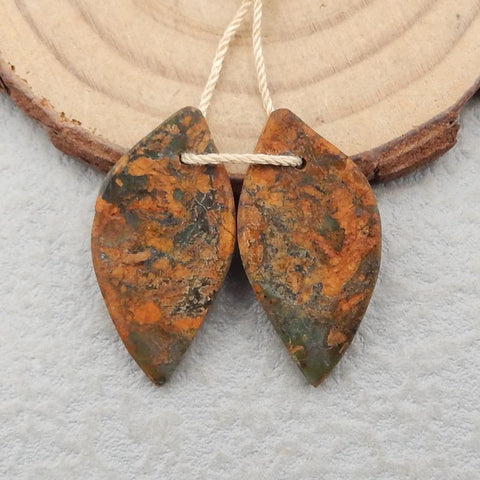 Natural Green Opal Carved leaf Earring Beads 28x14x4mm, 4.4g